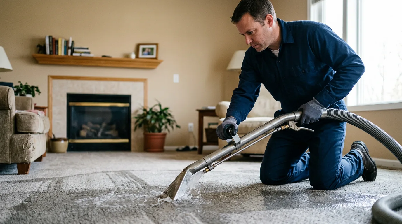 Water damage restoration technician working near Skidmore, MO